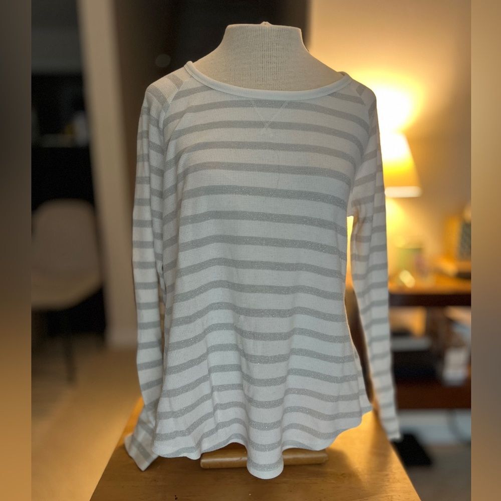 Sonoma Light Gray and White Striped Long Sleeve Top